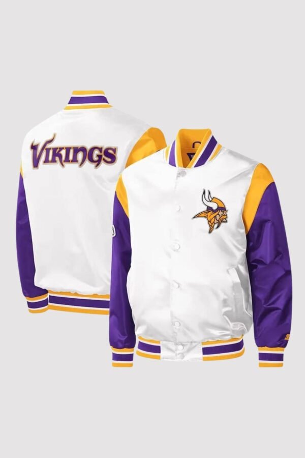 Minnesota Vikings Throwback Satin Varsity Jacket - Image 2