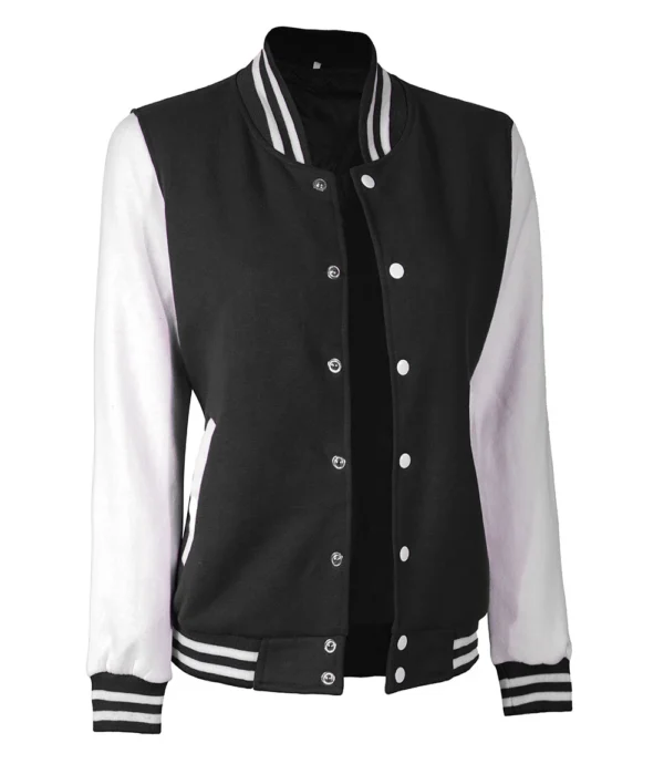 Women Black & White Varsity Jacket | Baseball Style Outerwear - Image 2