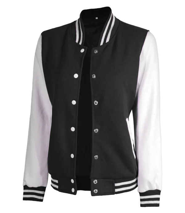 Women Black & White Varsity Jacket | Baseball Style Outerwear - Image 3
