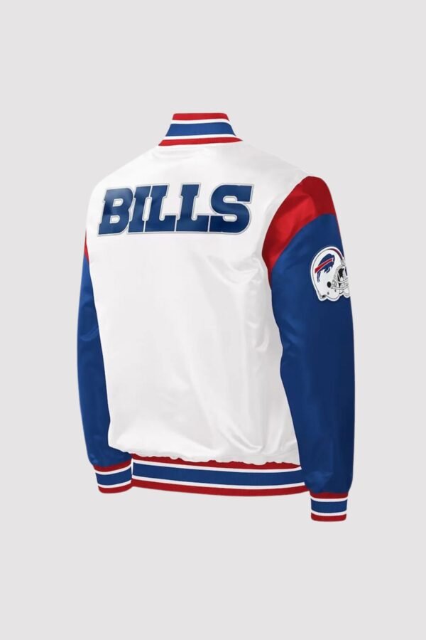 Buffalo Bills Throwback Warm Up Pitch Satin Varsity Jacket