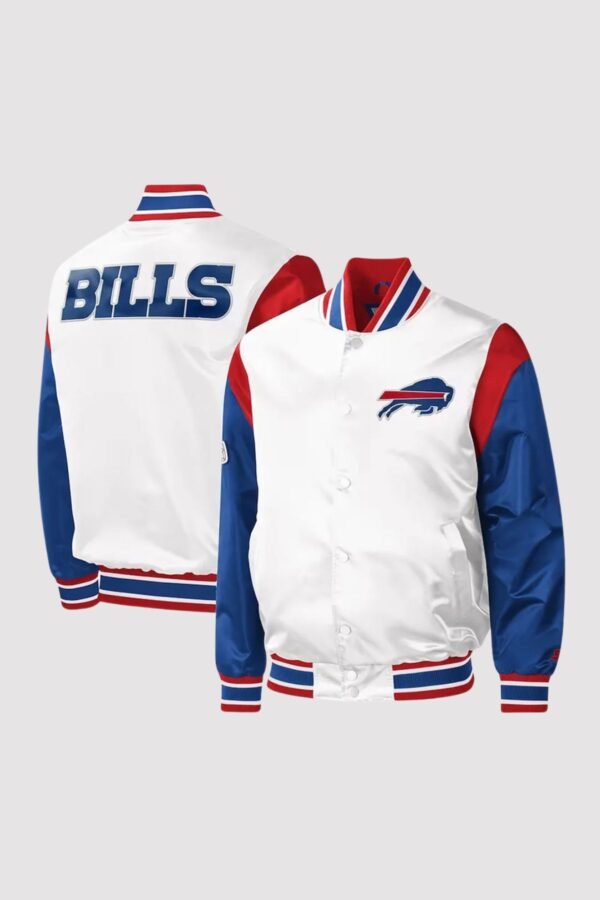 Buffalo Bills Throwback Warm Up Pitch Satin Varsity Jacket - Image 2