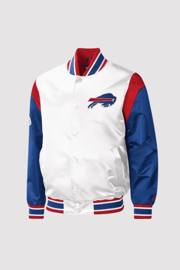 Buffalo Bills Throwback Warm Up Pitch Satin Varsity Jacket