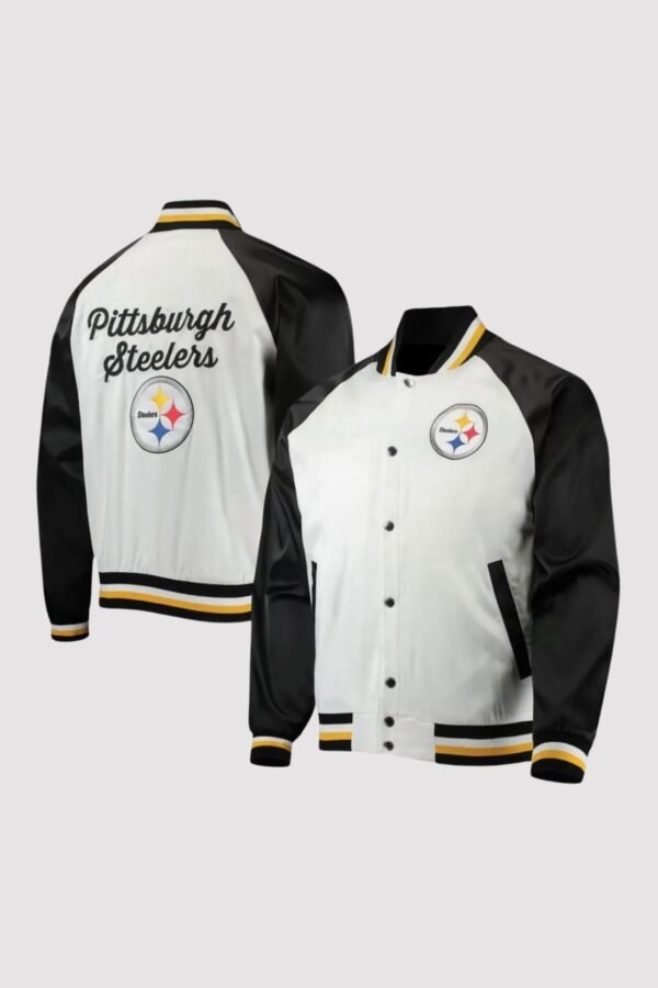 NFL Pittsburgh Steelers Black/White Satin Varsity Jacket