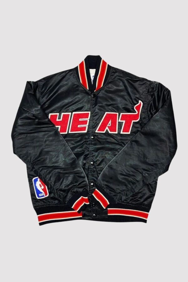 90s Miami Heat Black Satin Varsity Jacket