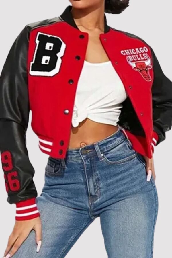 Chicago Bulls Cropped Red/Black Varsity Jacket