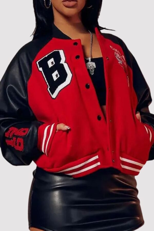 Chicago Bulls Cropped Red/Black Varsity Jacket