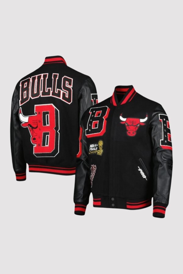 Chicago Bulls NBA 6x Finals Champions Black Varsity Jacket - Image 2