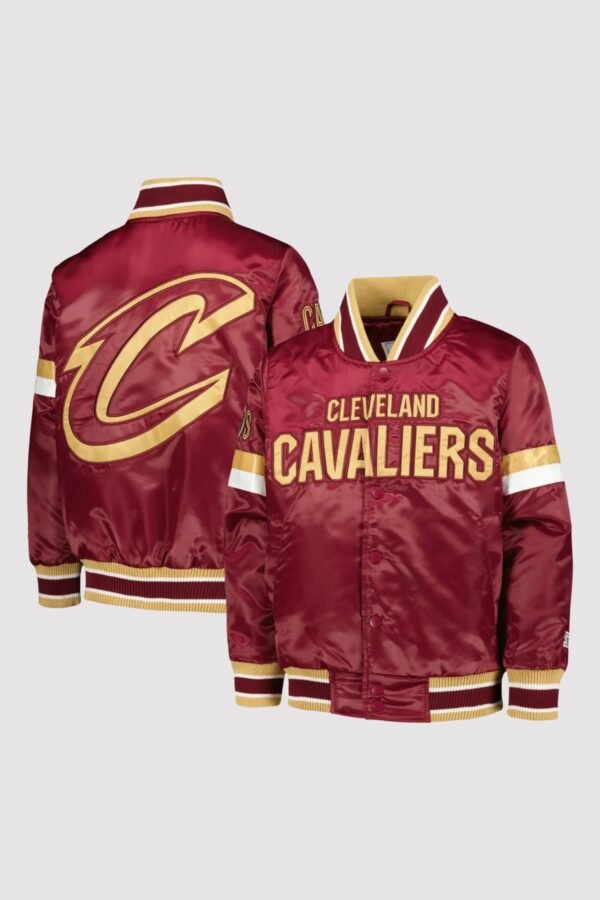 Cleveland Cavaliers Youth Home Game Satin Maroon Varsity Jacket - Image 2