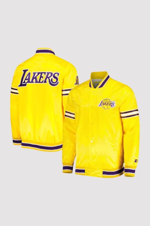 Los Angeles Lakers Slider Yellow Satin Varsity Jacket - Image 2