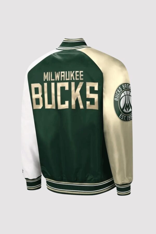 Milwaukee Bucks Hunter Green and Cream Satin Varsity Jacket