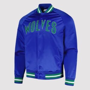 Minnesota Timberwolves Throwback Wordmark Blue Varsity Jacket
