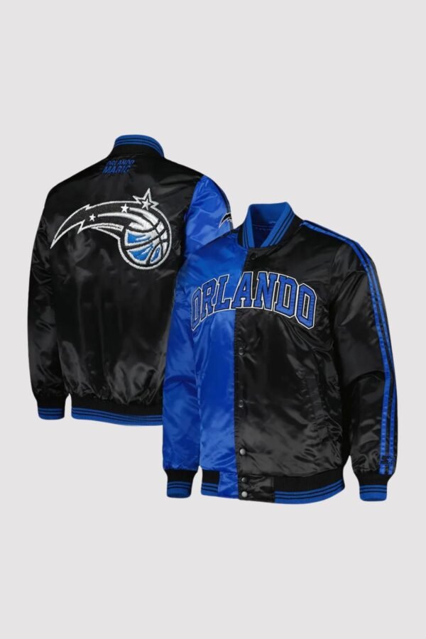 Orlando Magic Fast Break Blue and Black Satin Varsity Jacket - Image 2
