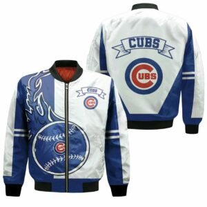 Chicago Cubs White and Blue Bomber Jacket