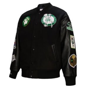 Men’s Mitchell & Ness Black Boston Celtics Hardwood Classics Blackout Collection Full-Snap Varsity Jacket