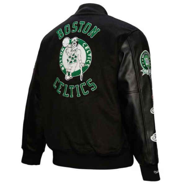 Men’s Mitchell & Ness Black Boston Celtics Hardwood Classics Blackout Collection Full-Snap Varsity Jacket