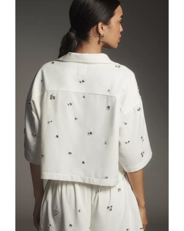 The Social 2025 Melissa Grelo White Crystal Embellished Shirt