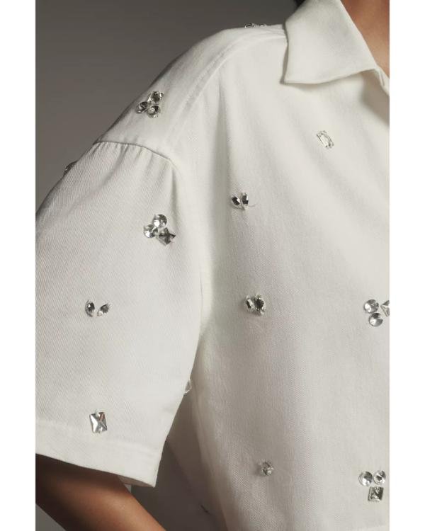 The Social 2025 Melissa Grelo White Crystal Embellished Shirt