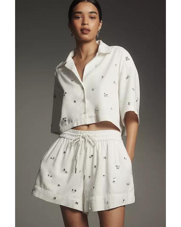 The Social 2025 Melissa Grelo White Crystal Embellished Shirt