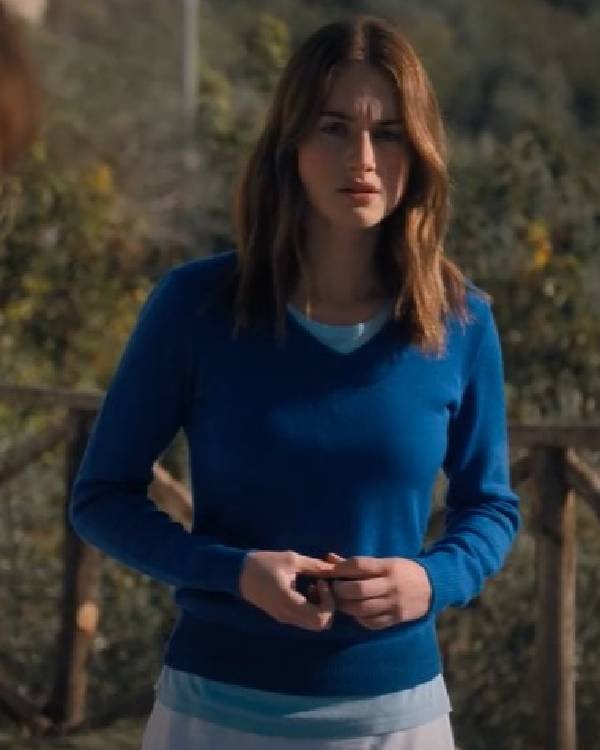 The Twisted Tale of Amanda Knox Grace Van Patten Blue Sweater