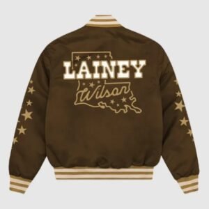 Baskin Louisiana 2025 Lainey Wilson Unisex Brown Satin Varsity Bomber Jacket For Sale