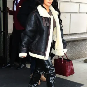 Kim Kardashian Black Shearling Jacket