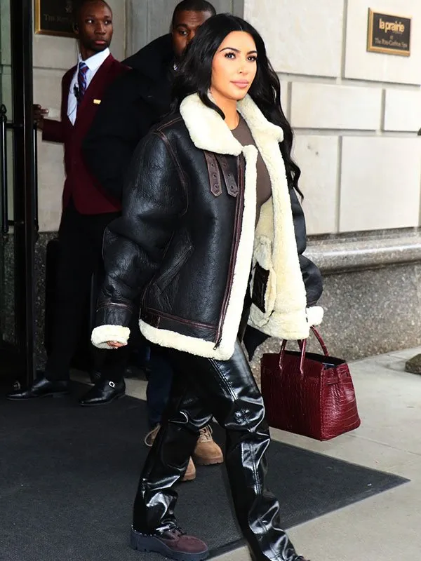 Kim Kardashian Black Shearling Jacket