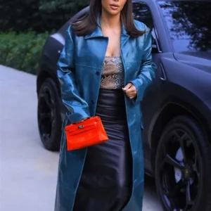 Kim Kardashian Blue Leather Coat
