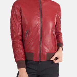 Womens Soft Red Bomber Leather Jacket Sale