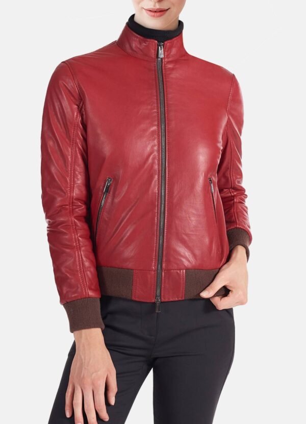 Womens Soft Red Bomber Leather Jacket Sale