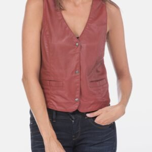 Womens Light Red Vintage Biker Leather Vest Sale
