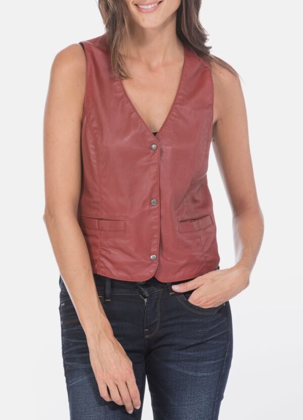 Womens Light Red Vintage Biker Leather Vest Sale