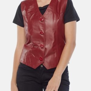 Womens Bright Red Biker Leather Vest Sale