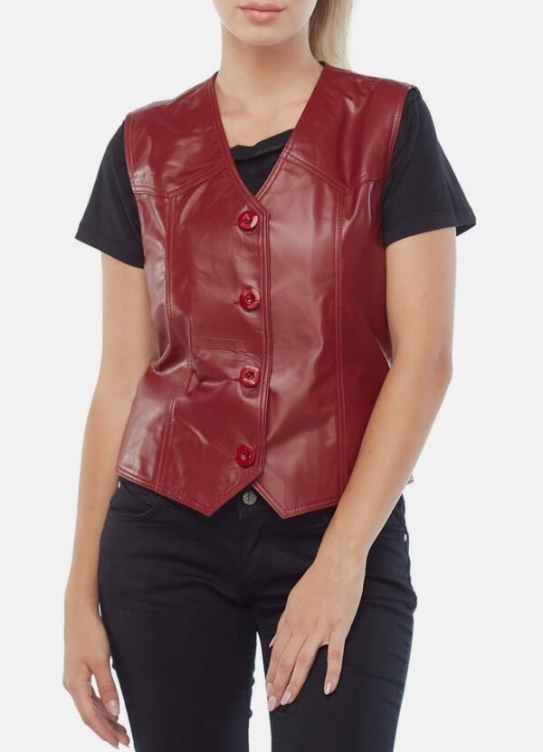 Womens Bright Red Biker Leather Vest Sale