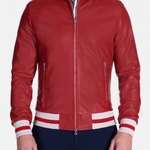 Mens Authentic Red Bomber Leather Jacket Sale