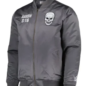 WWE Stone Cold Grey Satin Bomber Jacket