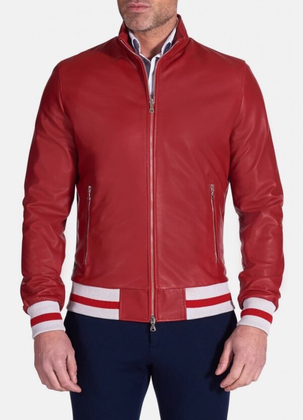 Mens Authentic Red Bomber Leather Jacket Sale