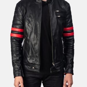 Mens Perfecto Black & Red Biker Leather Jacket Sale
