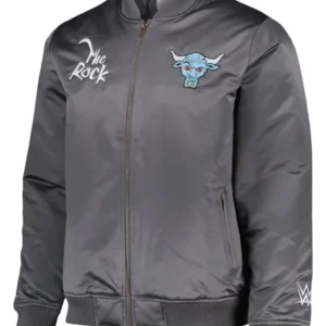 WWE Superstar The Rock Grey Satin Bomber Jacket