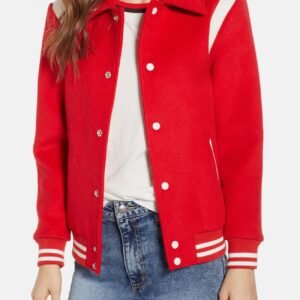 Womens Bright Red Varsity Jacket Sale
