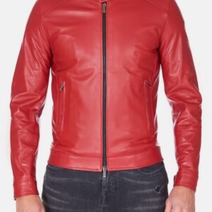 Mens Premium Red Biker Leather Jacket Sale