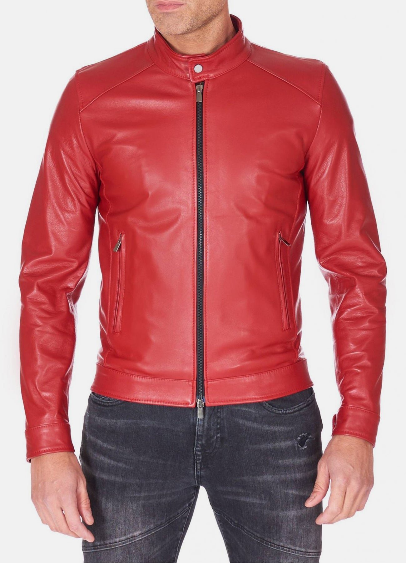 Mens Premium Red Biker Leather Jacket Sale