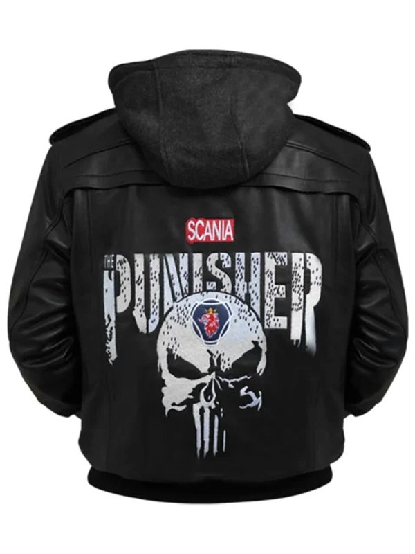 Punisher Black Hooded Bomber Jacket