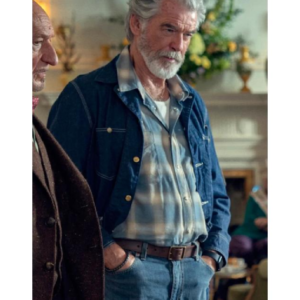 The Thursday Murder Club 2025 Pierce Brosnan Blue Denim Jacket