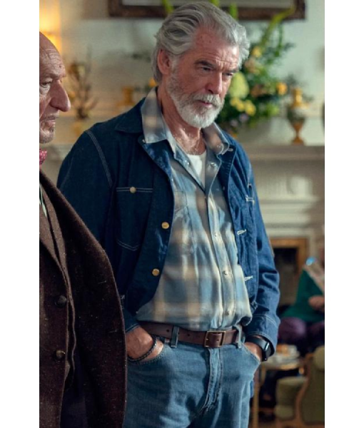 The Thursday Murder Club 2025 Pierce Brosnan Blue Denim Jacket