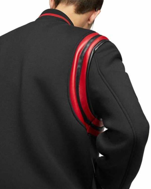 MotorCycleJackets Mens Black with Red Stripes Leather Jacket Sale