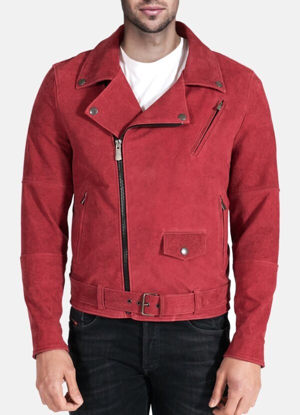 Mens Bright Red Suede Leather Jacket Sale