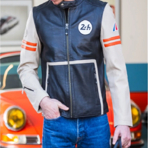 Mans Karl 24h Le Ecru Black Leather Jacket