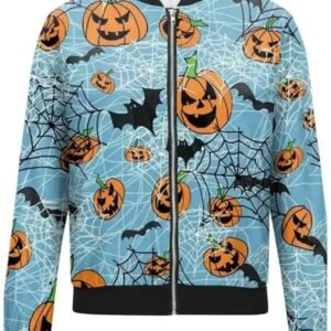 Halloween Printed Blue Bomber Jacket
