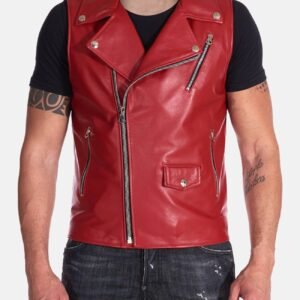 Mens Red Biker Leather Vest
