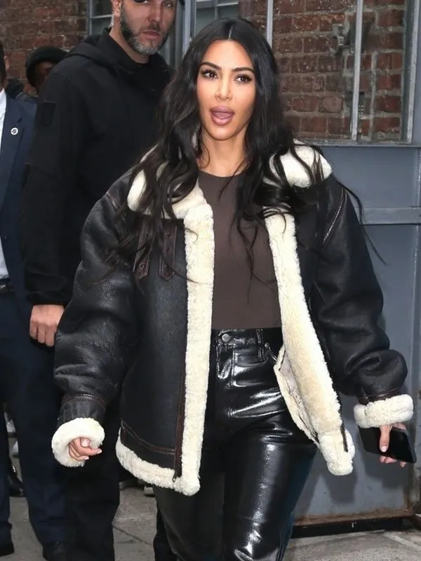 Kim Kardashian Black Shearling Jacket